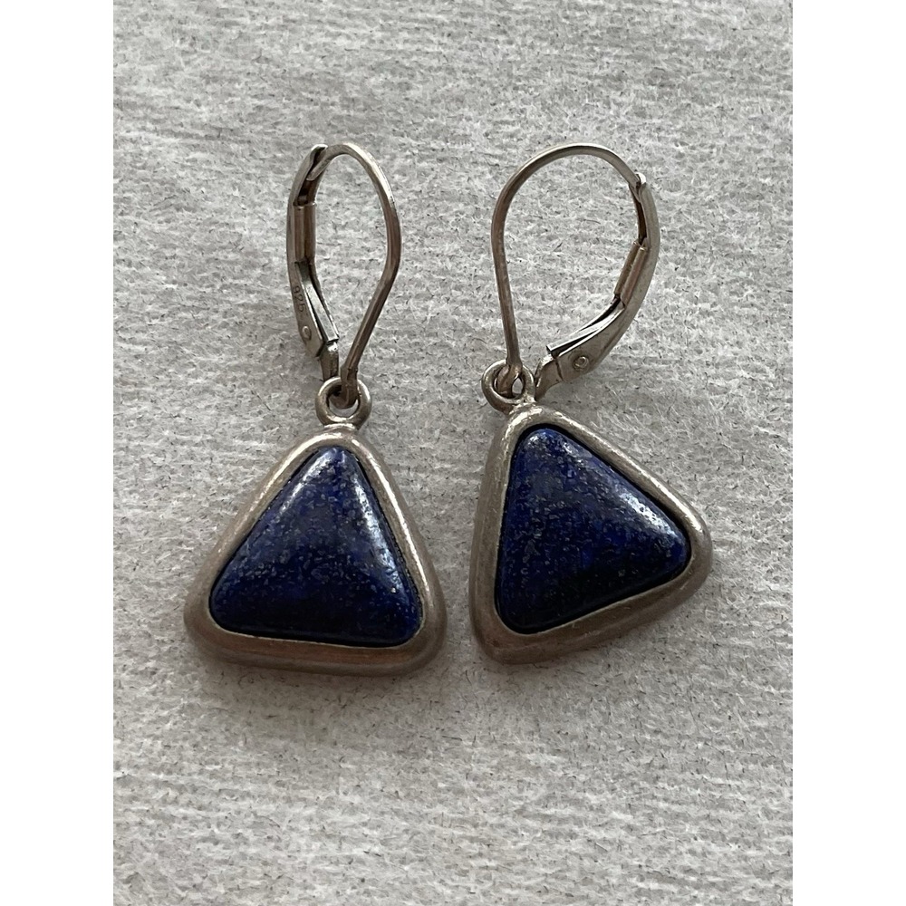 sterling silver leverback dangle earrings Triangle Blue Lapis Vintage Estate